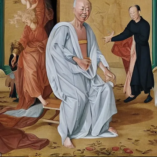 Prompt: Lee Kuan Yew emerging from a cocoon, renaissance style