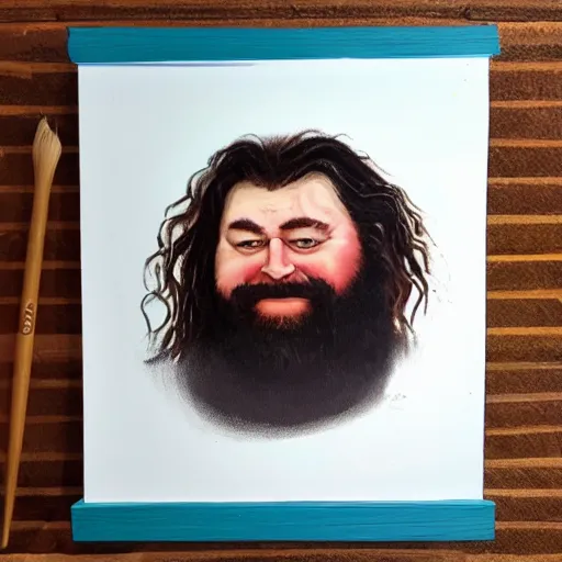 Prompt: thin happy hagrid oil painting