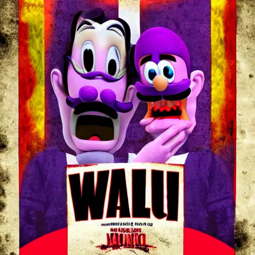 Image similar to waluigi horror movie poster