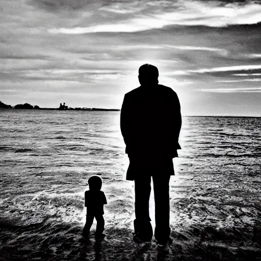 Image similar to father silhouette, award winning black and white photography