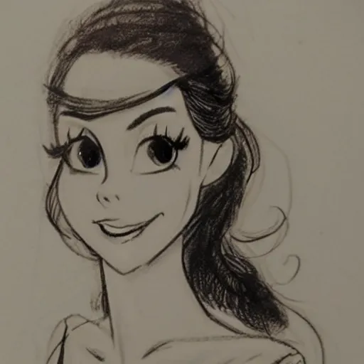 Image similar to milt kahl sketch of victoria justice with done up hair and tendrils as princess padme from star wars episode 3