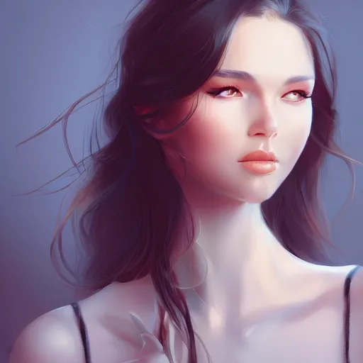 Prompt: young brunette woman, very detailed, portrait, high contrast, soft lighting, shallow focus, RossDraws, trending on artstation