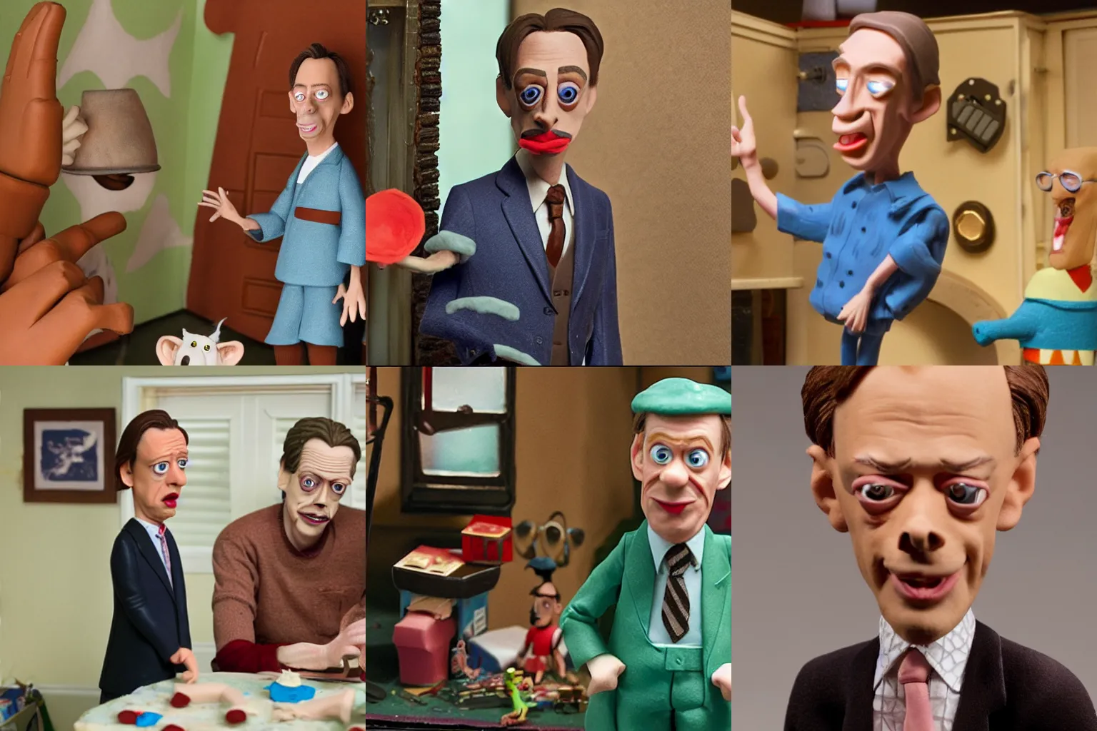 Prompt: Steve Buscemi in claymation movie, production still