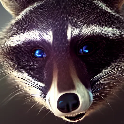 Prompt: a hyperrealistic octane render of a raccoon with camera lenses for eyes, photorealism, unreal engine, dramatic lighting, volumetric lighting, uplighting