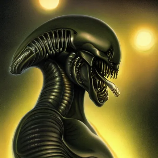 Prompt: a portrait of a xenomorph by jim burns