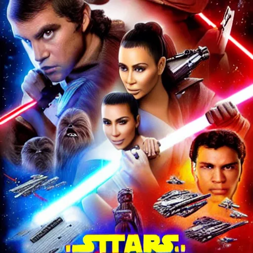 Image similar to super detailed star wars movie poster with ben shapiro, snooki and kim kardashian, 8k full HD photo, cinematic lighting, anatomically correct, oscar award winning, action filled, correct eye placement,