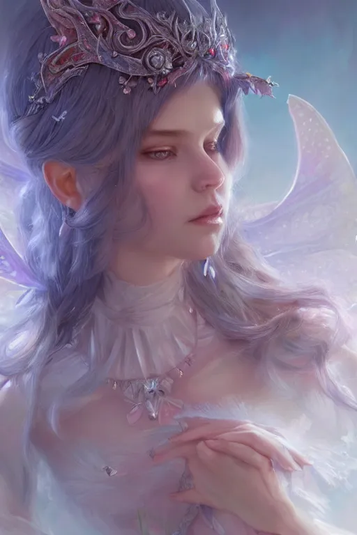 Image similar to fairy princess, highly detailed, d & d, fantasy, highly detailed, digital painting, trending on artstation, concept art, sharp focus, illustration, art by artgerm and greg rutkowski and fuji choko and viktoria gavrilenko and hoang lap