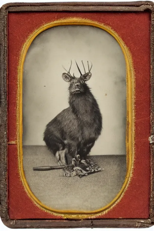 Image similar to daguerreotype of bad taxidermy