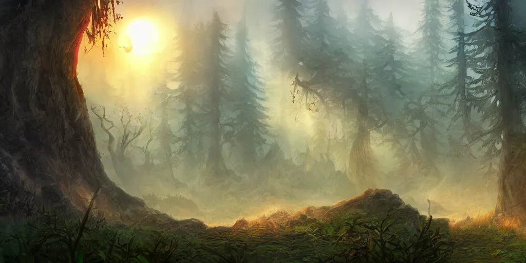 Prompt: forrest biome, fantasy apocalypse, digital art, 4 k, mmo