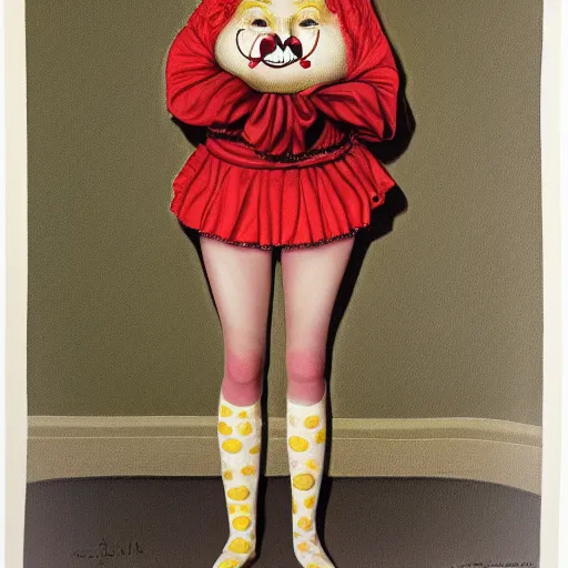 Prompt: portrait of a female birthday clown, full body, painted by Trevor brown