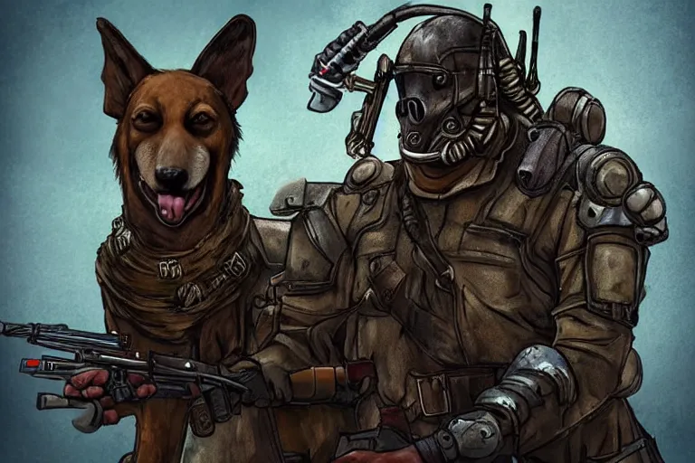 Image similar to a good ol'hound dog fursona ( from the furry fandom ), heavily armed and armored facing down armageddon in a dark and gritty version from the makers of mad max : fury road. witness me.