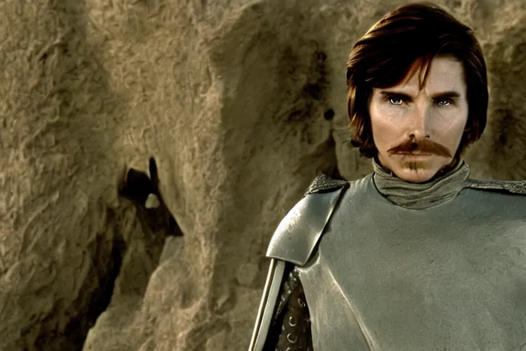 Prompt: film still of Christian Bale as Feyd-Rautha in Dune 1965