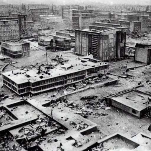 Prompt: university campus after a nuclear attack, circa 1 9 4 5, hd, award - winning