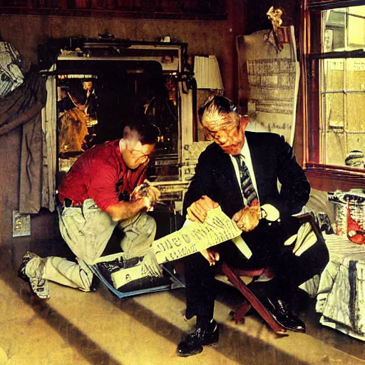 Prompt: film making set painting by norman rockwell
