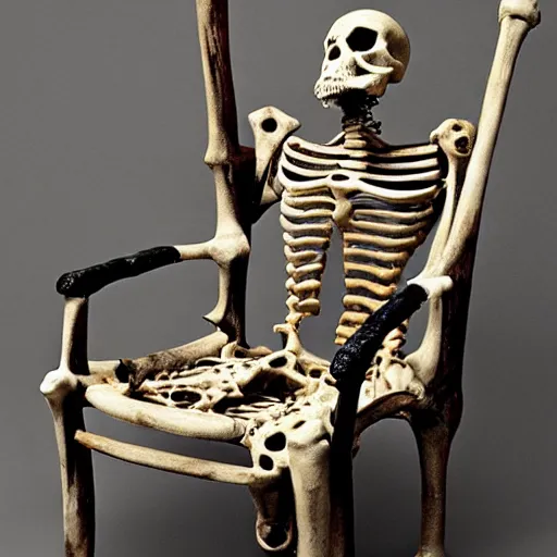 Prompt: a chair made out of bones,