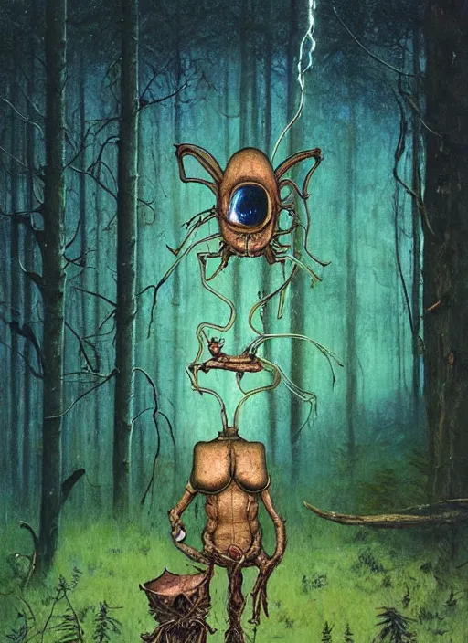 Image similar to cuddly friendly alien in the woods by a river gorgeous lighting, lush forest foliage blue sky a hyper realistic painting by chiara bautista and beksinski and norman rockwell and greg rutkowski, weta studio, and lucasfilm