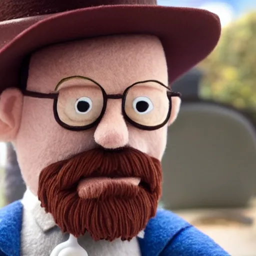 Image similar to walter white heisenberg as a muppet. highly detailed felt. hyper real photo. 4 k.