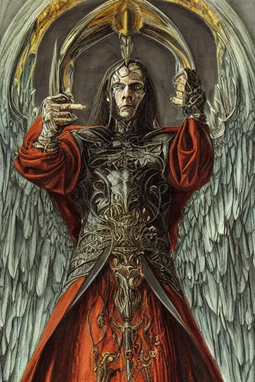 Image similar to portrait of lucifer the ruler of hell, by giancola, very detailed art, elegant, sophisticated, high resolution, smooth