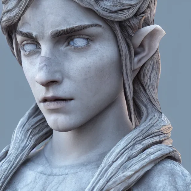 Image similar to marble sculpture of emma watson as an elf warrior, realistic, unreal engine render, octane render, hyper realistic, photo, 8 k, cinematic lighting