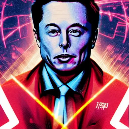 Image similar to elon musk as a super villain with lasers coming out of his eyes