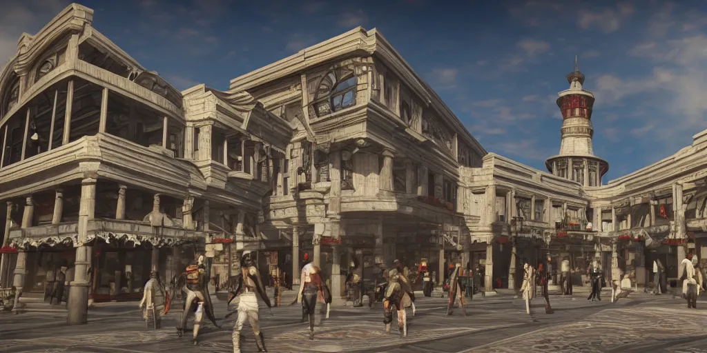 assassins creed mall building, stylized, exterior, | Stable Diffusion ...