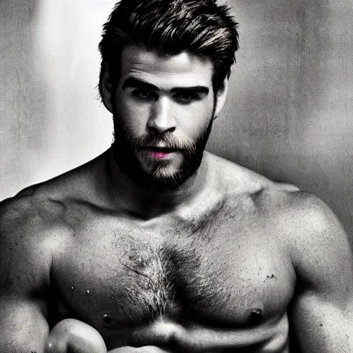 Image similar to a realistic detailed photo of a guy who is an attractive humanoid who is half robot and half humanoid, who is a male android, actor liam hemsworth, shiny skin, posing like a statue, blank stare, in a lab, on display, showing off his muscles