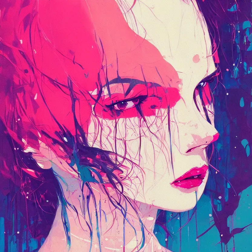 Image similar to close up portrait painting of a female in nineties street styling, concept art, intricate details, aesthetically pleasing pastel colors, art by conrad roset, impressionism, portrait