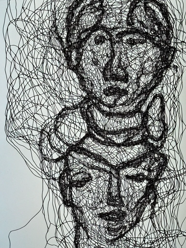 Image similar to wire art lineography portrait inspired a character from egon schiele's work