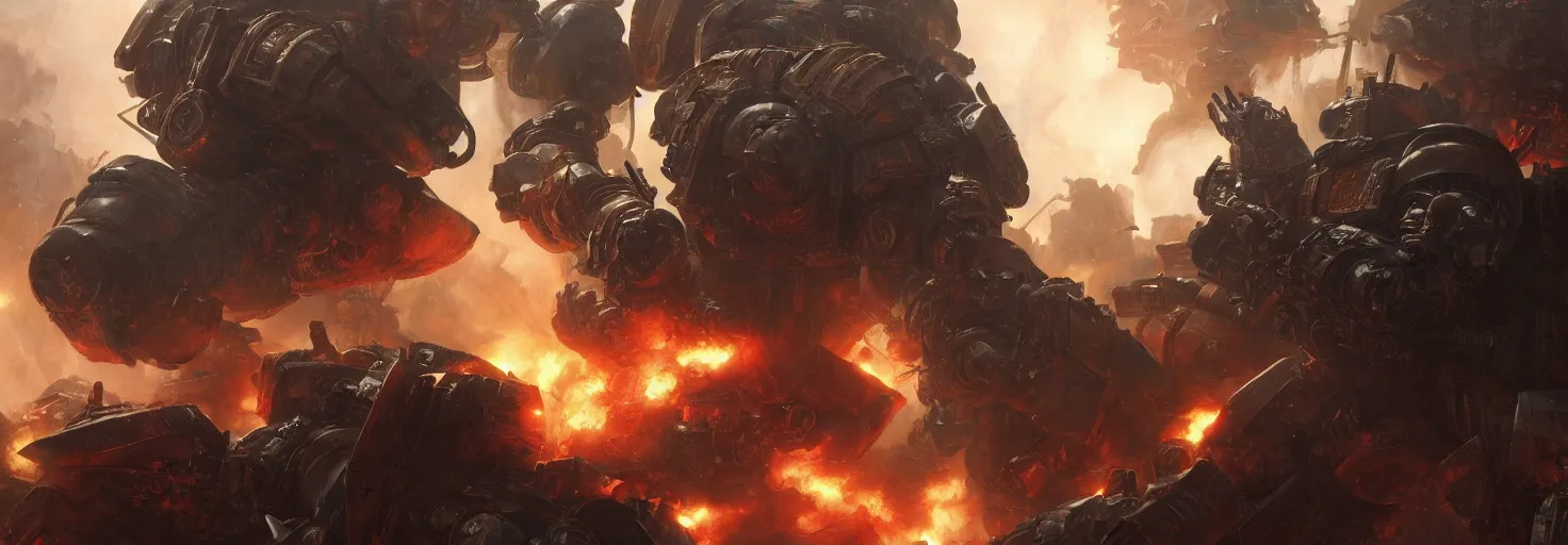 Image similar to 4 0 k space marine, closeup, hell background, cataclysmic, epic shot, cinematic lighting, 8 k, octane render, ultra detailed, art by artgerm and greg rutkowski and alphonse mucha, artstation