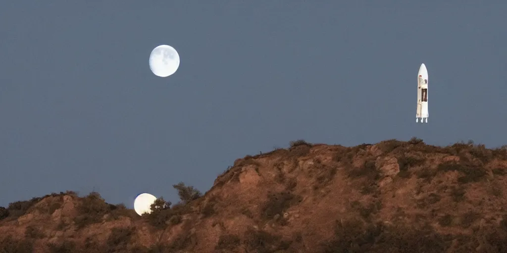 Image similar to apollo rocket with the full moon behind