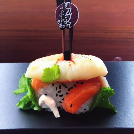 Prompt: sushi on a burger