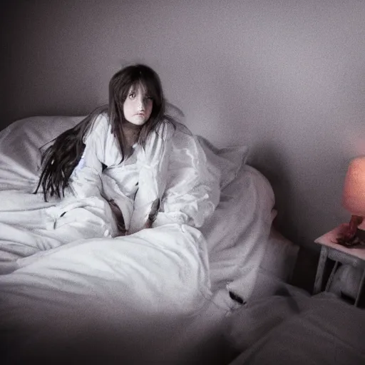 Image similar to ghost girl in bed at night