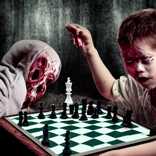 Image similar to zombie playing chess with humans