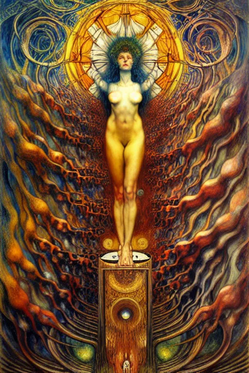 Image similar to Divine Chaos Engine by Karol Bak, Jean Delville, William Blake, Gustav Klimt, and Vincent Van Gogh, symbolist, visionary