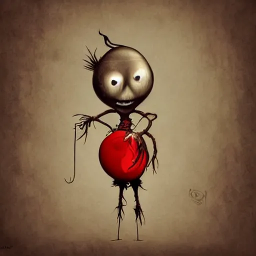 Image similar to surrealism grunge cartoon sketch of a scarecrow with a wide smile and a red balloon by - michael karcz, loony toons style, horror theme, detailed, elegant, intricate