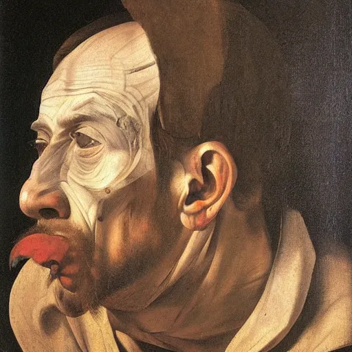 Image similar to portrait of a man with nasal fracture, by Caravaggio