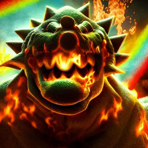 Image similar to A Realistic Bowser From Super Mario Bros, 8k, HD, Photorealistic, Flames