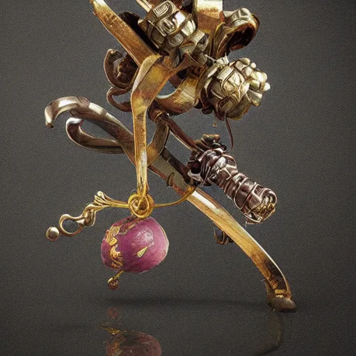 Image similar to A metal headgear design, ancient Chinese hairpin + plum blossom，Jewelry Design，Artstation, octane render, hyper realistic，design by Jean Paul Gaultier