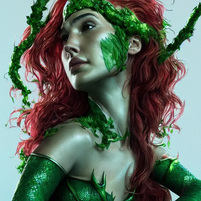 Prompt: portrait of Gal Gadot as a Poison Ivy in Batman & Robin 1997. intricate artwork. by Tooth Wu, wlop, beeple, dan mumford. octane render, trending on artstation, greg rutkowski very coherent symmetrical artwork. cinematic, hyper realism, high detail, octane render, 8k