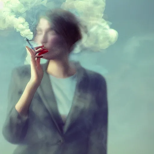 Image similar to a beautiful photo of a smoking person. smoke. impressionism. matte painting. octane render