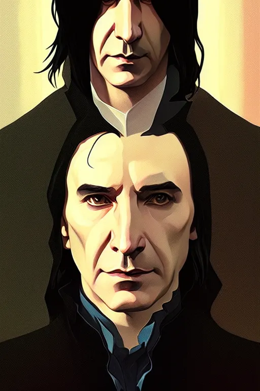 Prompt: a portrait of severus snape, fantasy, sharp focus, intricate, elegant, digital painting, artstation, matte, highly detailed, concept art, illustration, ambient lighting, art by ilya kuvshinov, artgerm, alphonse mucha, and greg rutkowski