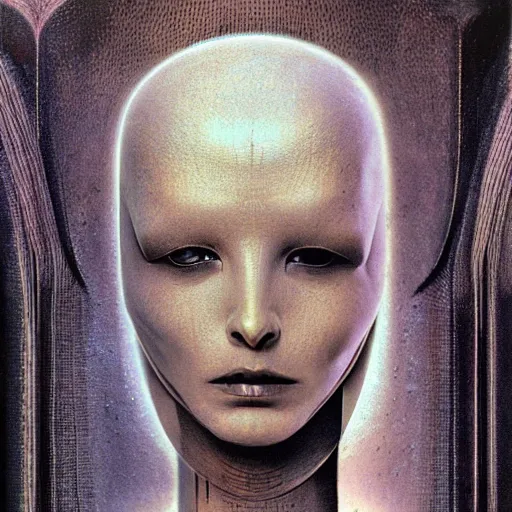 Prompt: sci - fi portrait of bene gesserit order sister by hans giger and beksinski, ornate, intricate, symbolism, hyperealistic, photoreal, 8 k resolution