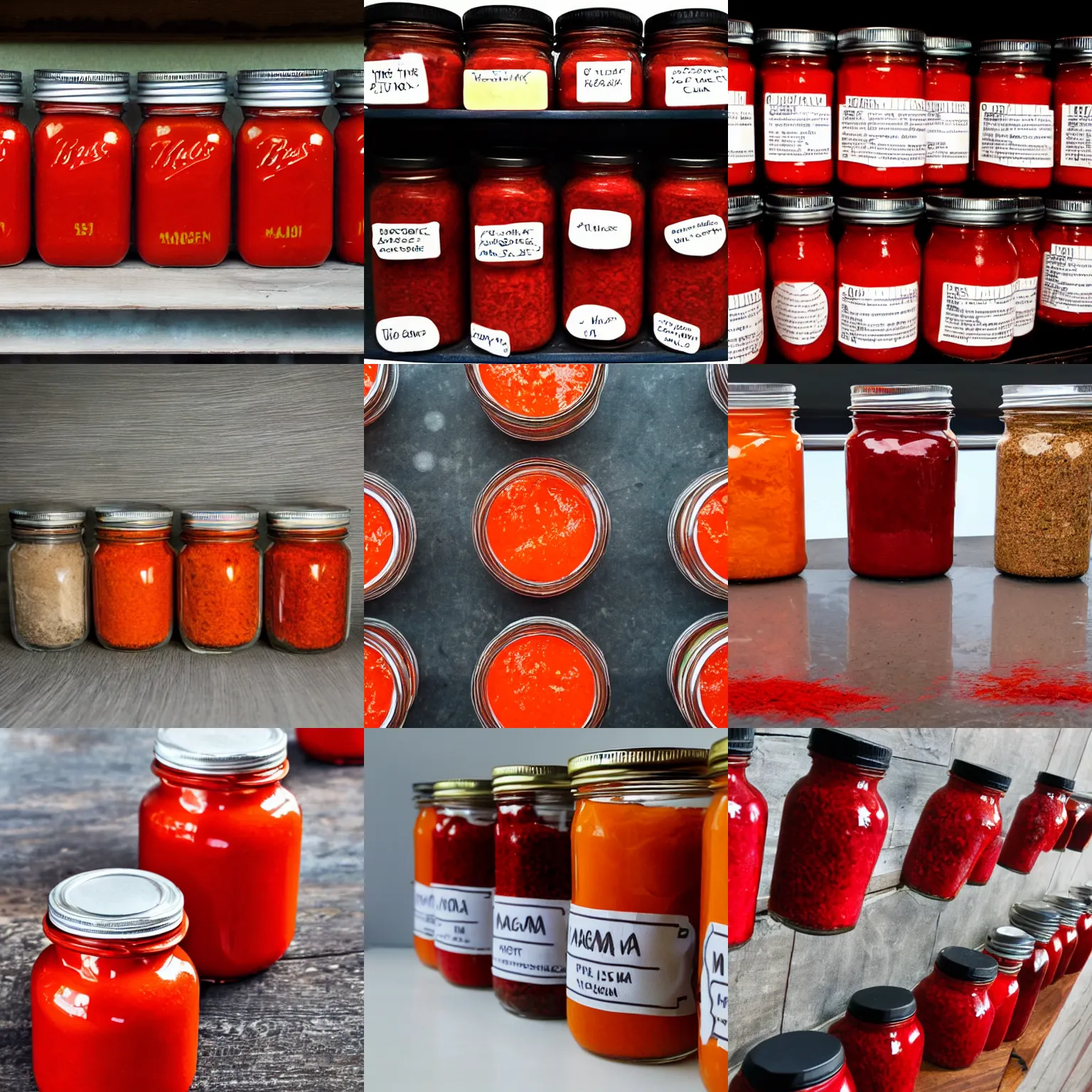 Prompt: jars full of red hot magma