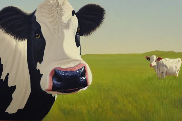 Image similar to Beautiful painting containing a sneaky stealth cow watching you from the shadows, 8k resolution, highly detailed, masterpiece