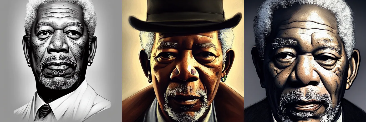 Prompt: portrait of Morgan Freeman as a detective, highly detailed, digital painting, artstation, concept art, sharp focus, illustration, art by artgerm and greg rutkowski and alphonse mucha