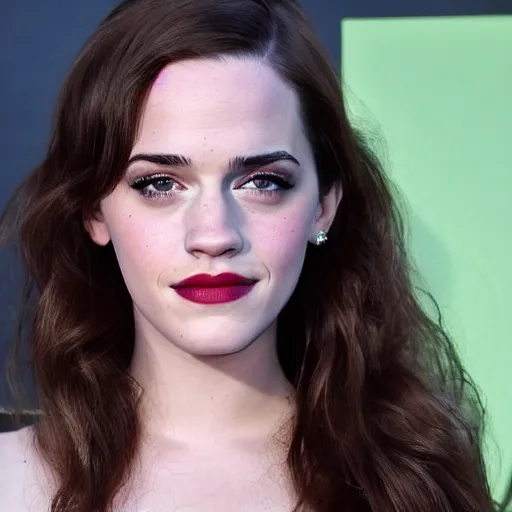 Image similar to a woman who is a genetic combination of kat dennings and emma watson face and upper - body focus