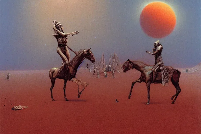 Image similar to algerian fantazia horse show in mars, by beksinski, and bosch, artstation cgsociety