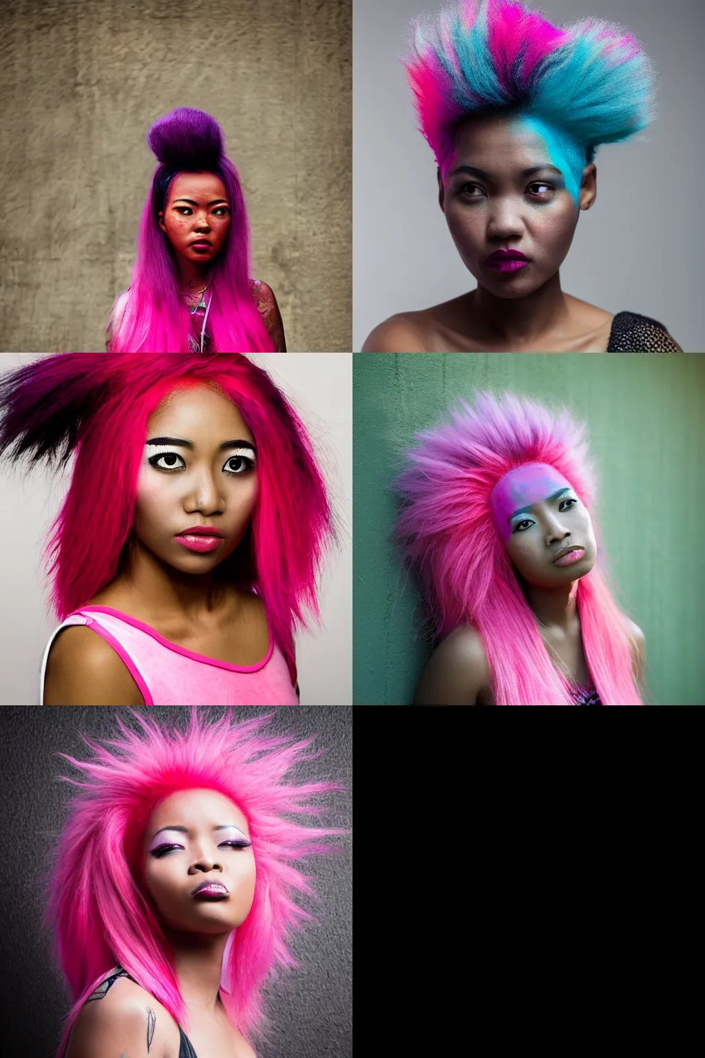 Asian-African woman with pink-dyed hair wearing, Stable Diffusion