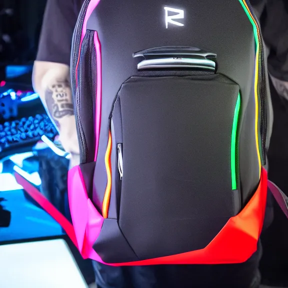 Prompt: RGB gaming backpack manufactured by the company Razor