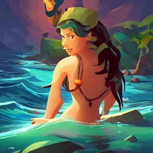 Image similar to painting mermaid treasure on sea of thieves game avatar hero smooth face median photoshop filter cutout vector, behance hd by jesper ejsing, by rhads, makoto shinkai and lois van baarle, ilya kuvshinov, rossdraws global illumination